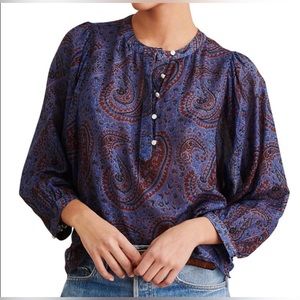 NEW Alex Mill Easy Popover Top Paisley Size L Blue Maroon oversized Shell Button